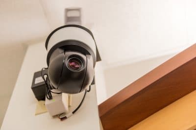 A security camera indoors at a medical office